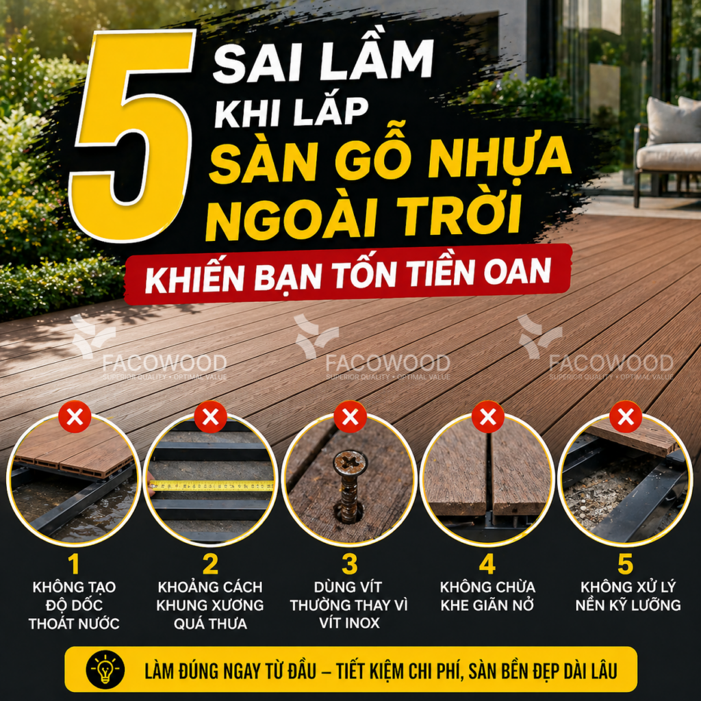 Sai lầm khi lắp sàn gỗ nhựa ngoài trời
