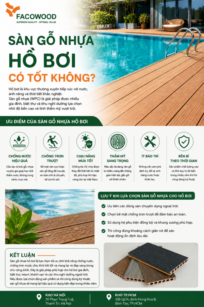 hồ bơi có nên sử dụng sàn gỗ nhựa không?