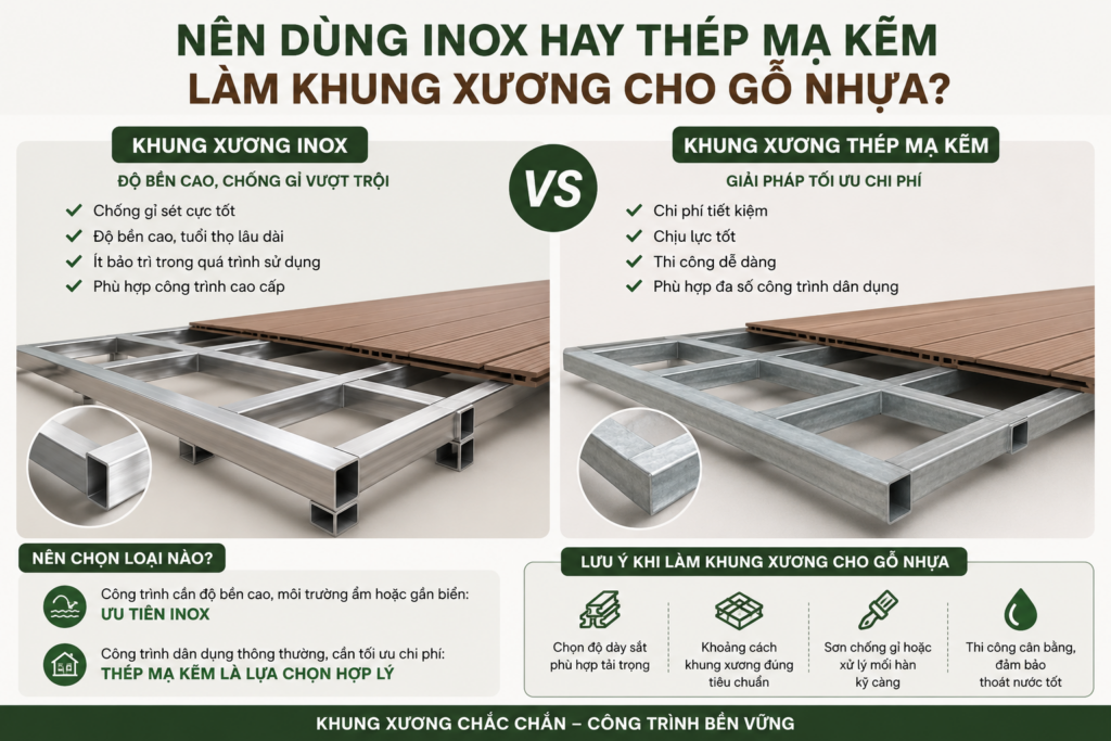 Nên dùng inox hay thép mạ kẽm làm khung xương