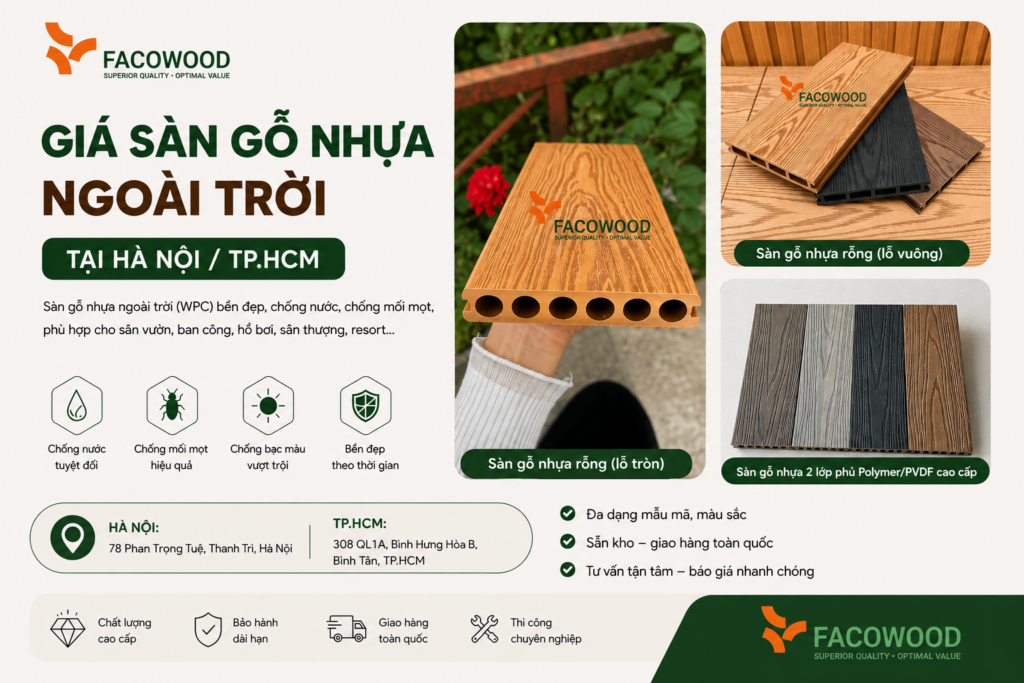Giá sàn gỗ nhựa ngoài trời tại Hà Nội/TP.HCM