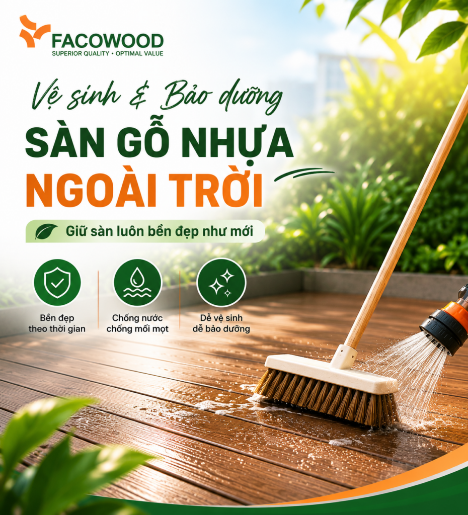 Vệ sinh sàn gỗ nhựa ngoài trời